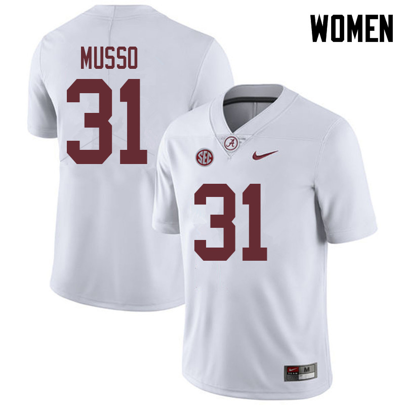 Women #31 Bryce Musso Alabama Crimson Tide College Football Jerseys Sale-White